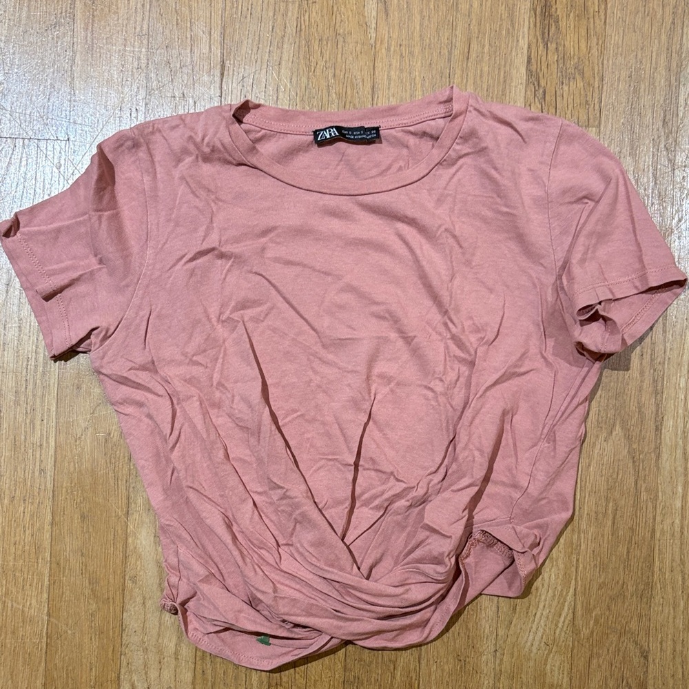 Zara Dusty Rose Short-Sleeve Twist Front Tee